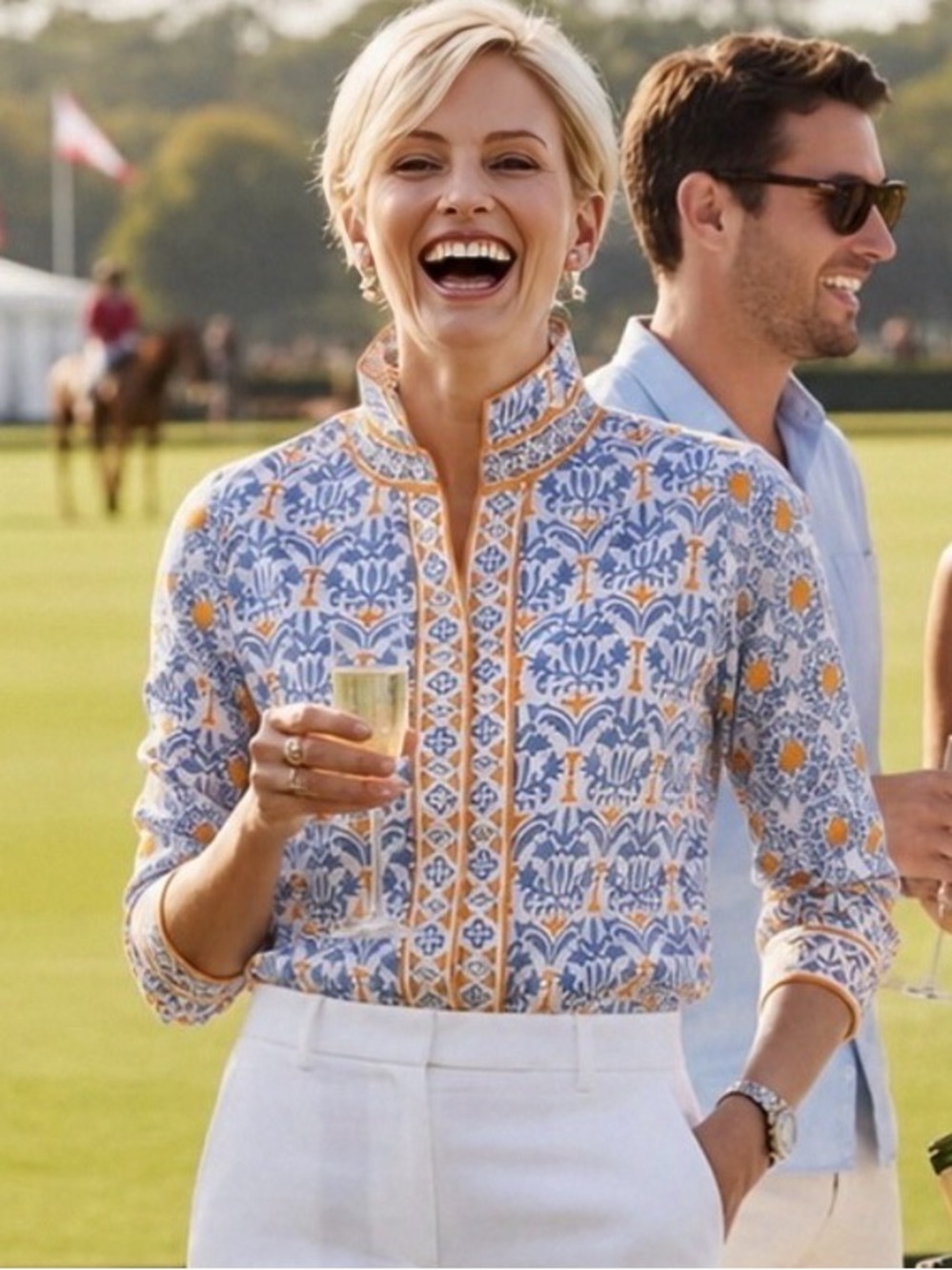 GRETCHEN SCOTT BOYFRIEND SHIRT WITH PERIWINKLE AND ORANGE GEO PRINT, XXS